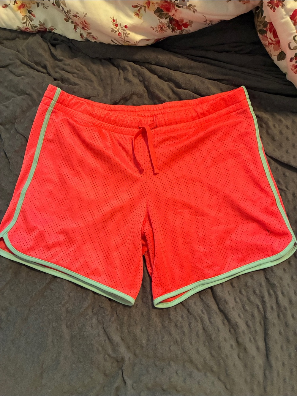Danskin Now Coral Athletic Mesh Shorts with Mint Trim